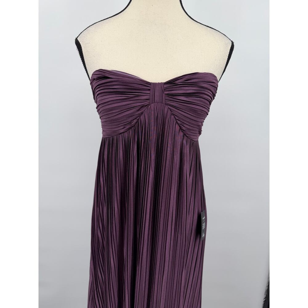 Lulus Whimsical Beauty Dark Purple Satin Plisse Strapless Maxi Dress Size M - Picture 3 of 13